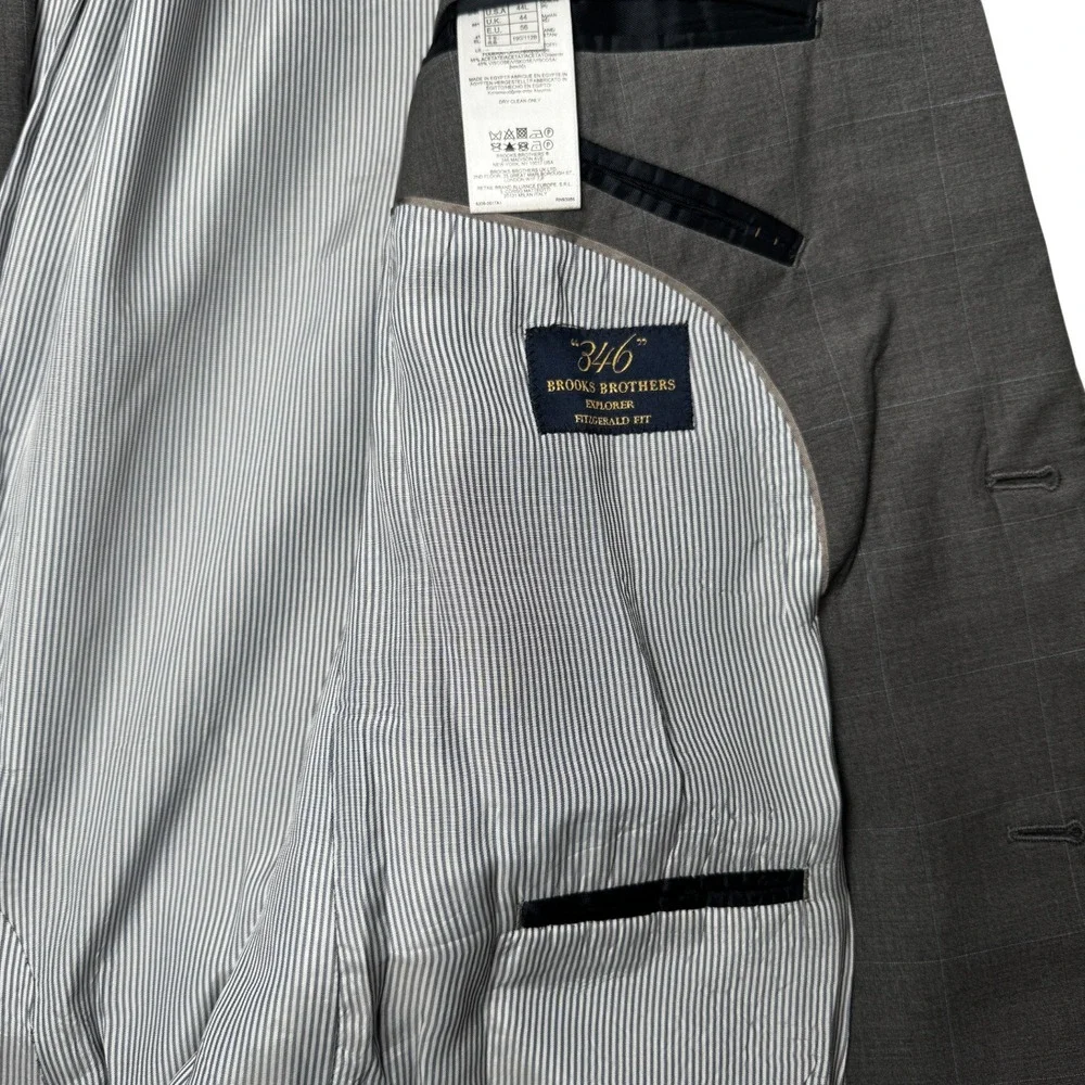 BROOKS‎ BROTHERS Gray Plaid Wool Blend Explorer Fitzgerald Blazer Jacket 44L